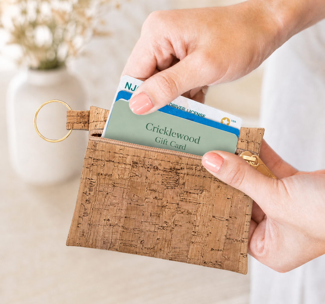 Cork Zipper Pouch, Wallet with Key Ring