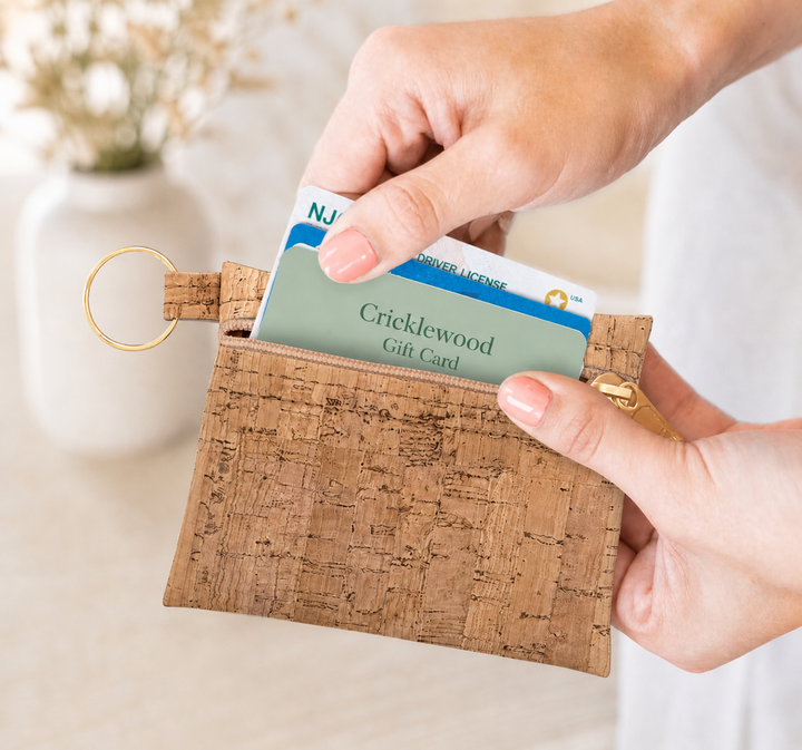 Cork Zipper Pouch, Wallet with Key Ring