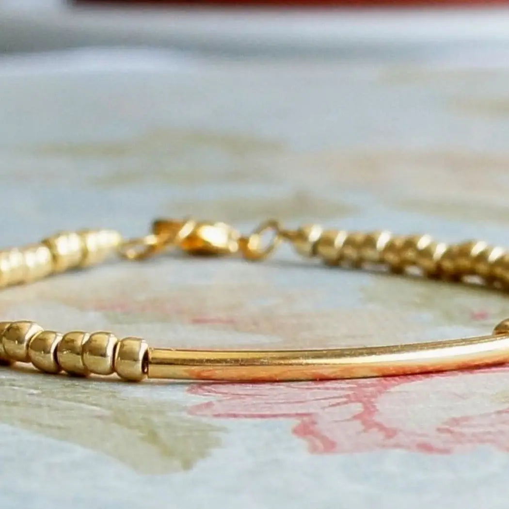 Gold seed bead, gold filled bar bracelet