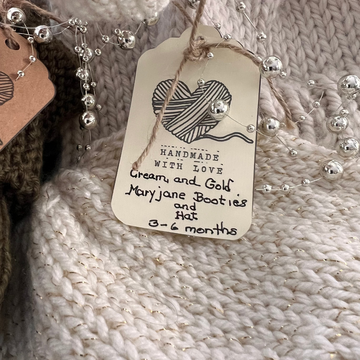 Hand knit hat and booties, 3-6 mo