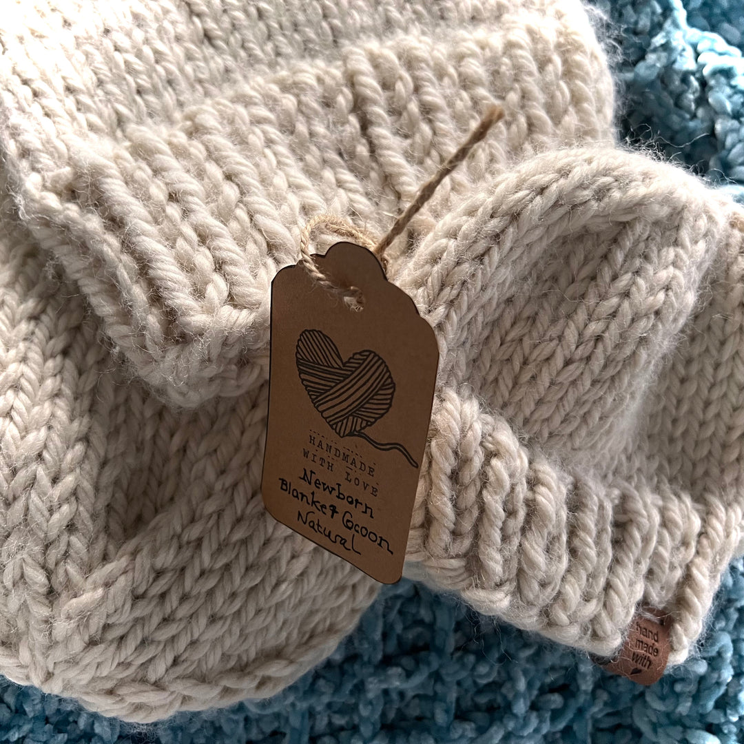 Hand knit cocoon and hat, newborn