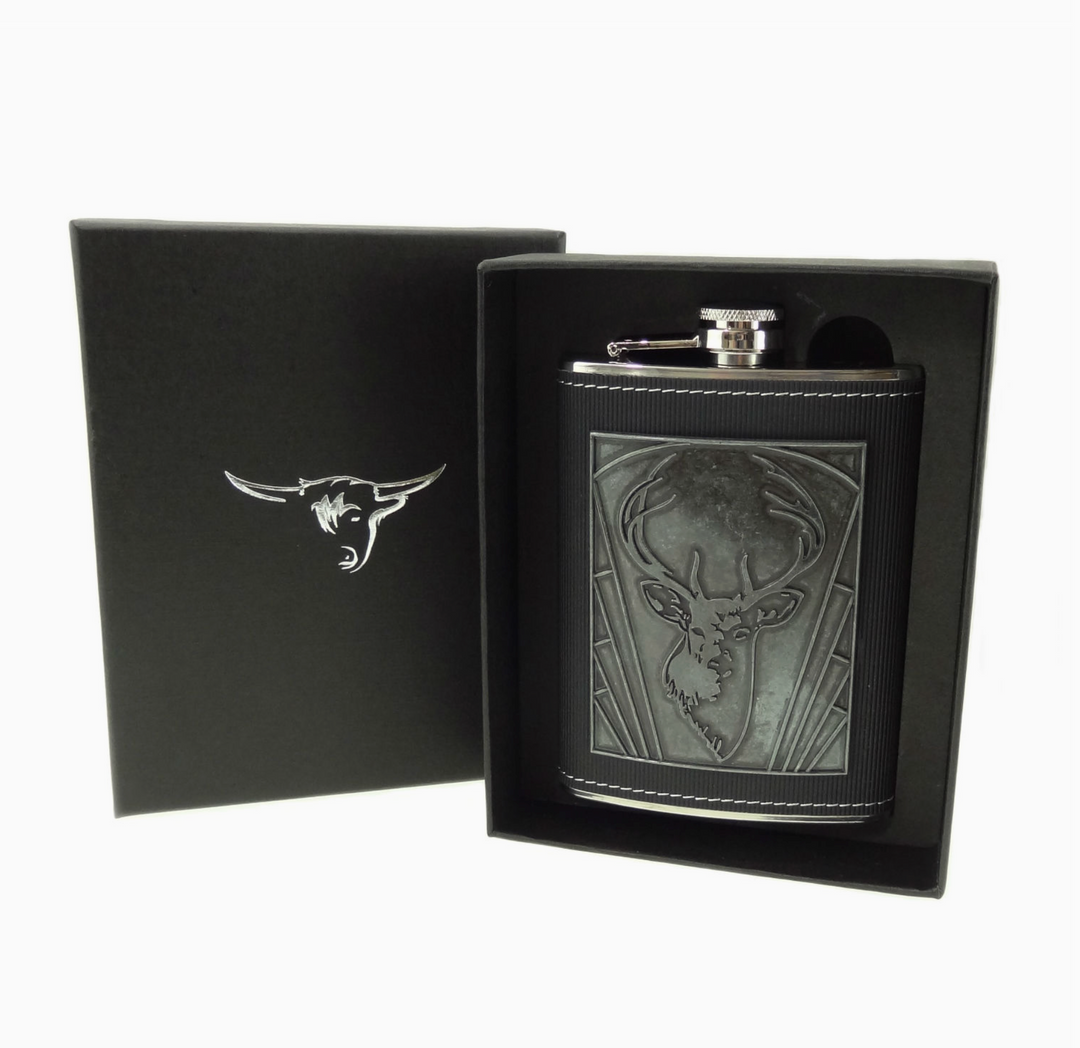 Metal Embossed Scottish Hip Flask - Boxed
