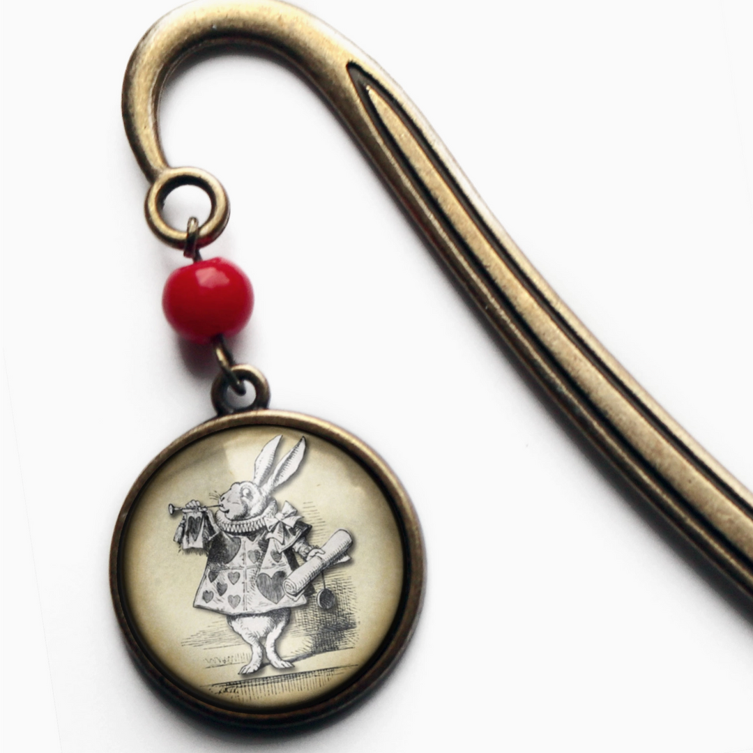 Alice in Wonderland, White Rabbit Bronze and Glass Cabochon Bookmark