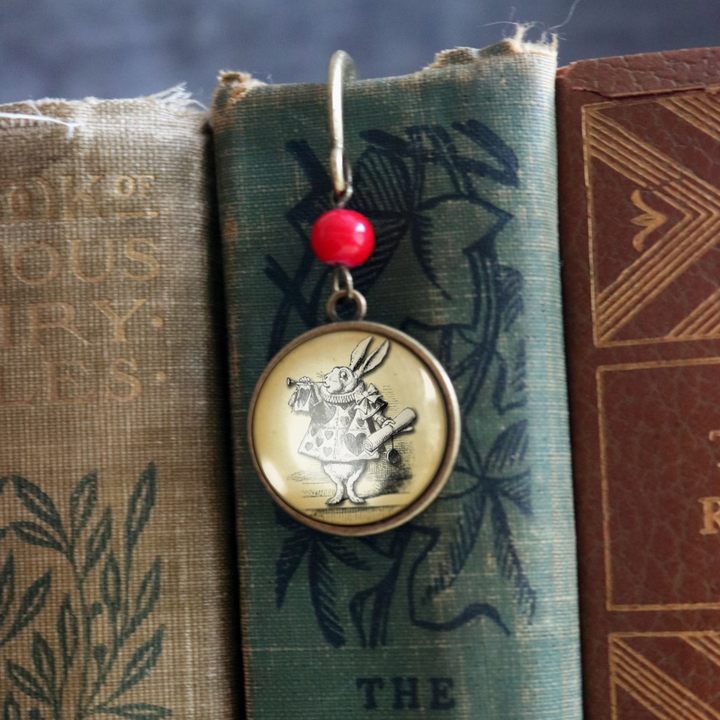 Alice in Wonderland, White Rabbit Bronze and Glass Cabochon Bookmark