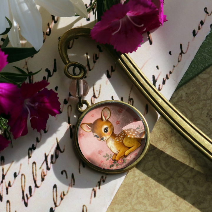 Baby Deer Bronze and Glass Cabochon Bookmark