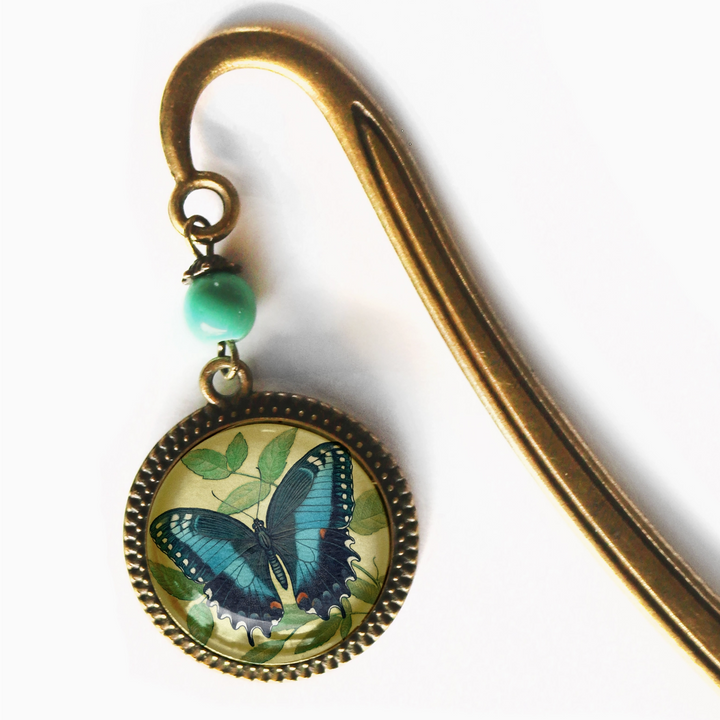 Blue Swallowtail Bronze and Glass Cabochon Bookmark