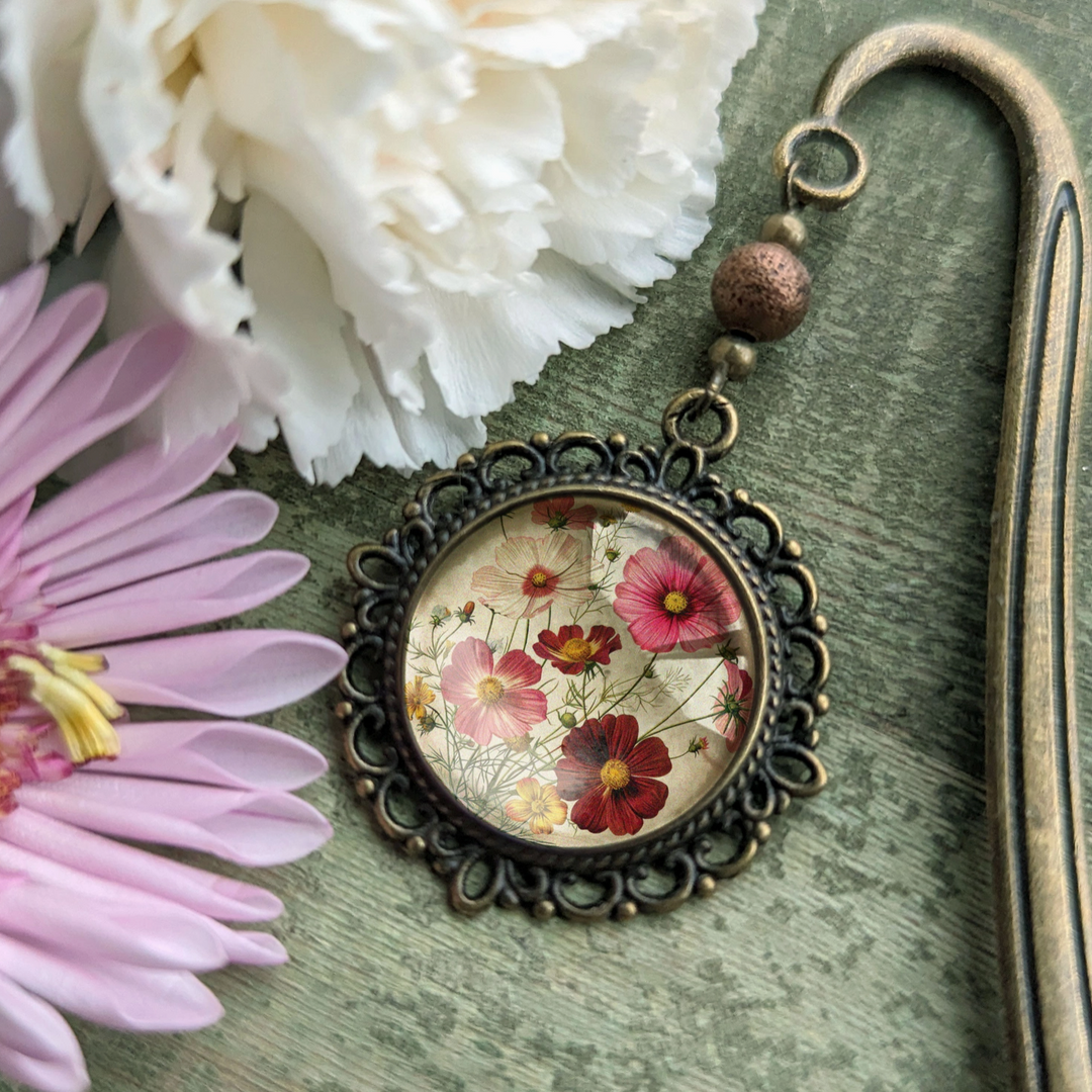Cosmos Bronze and Glass Cabochon Bookmark