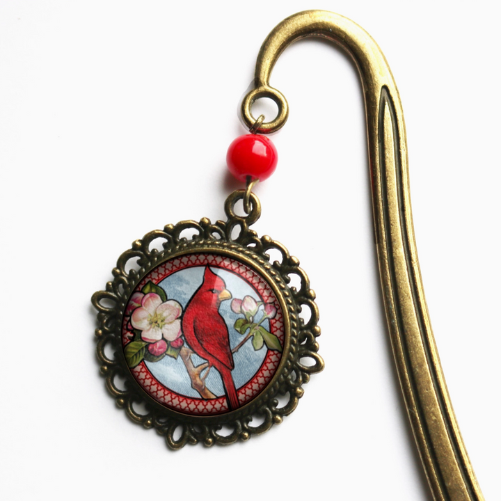 Cardinal Bronze and Glass Cabochon Bookmark