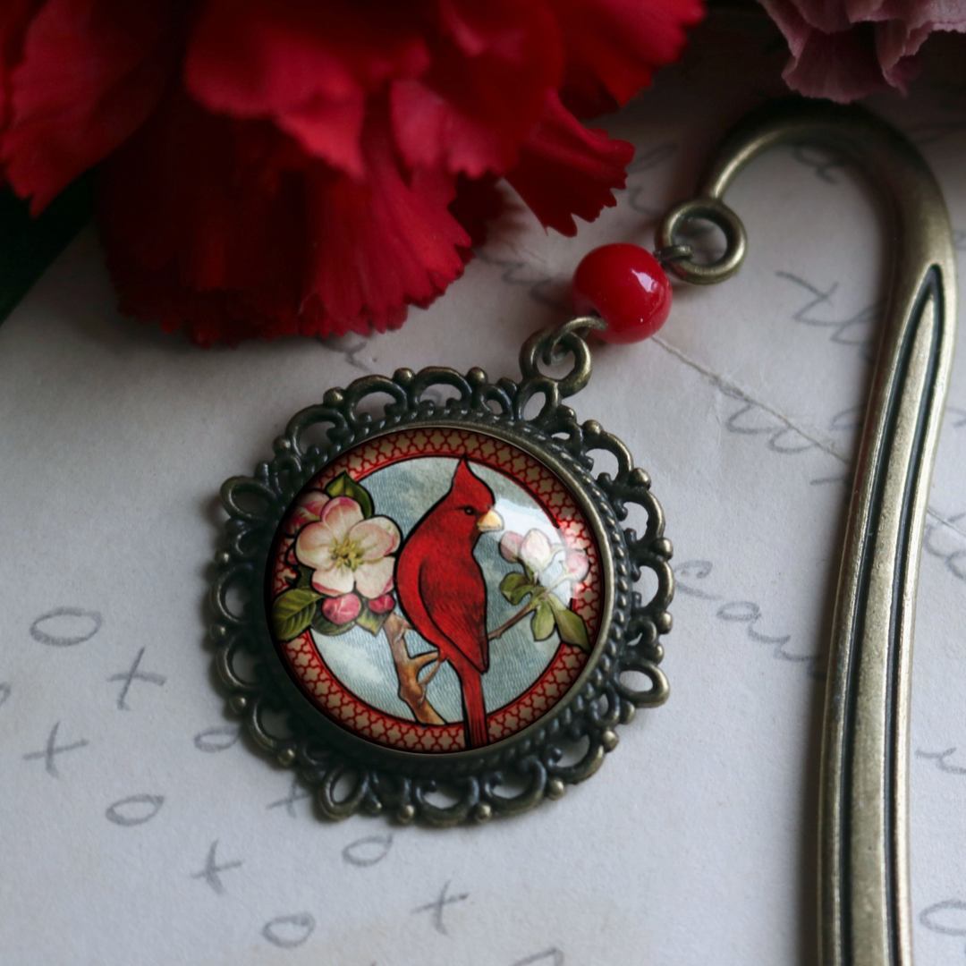 Cardinal Bronze and Glass Cabochon Bookmark