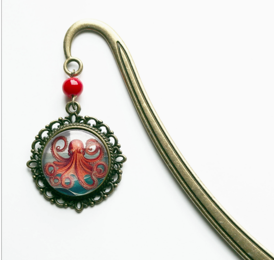 Deep Sea Octopus Bronze and Glass Cabochon Bookmark