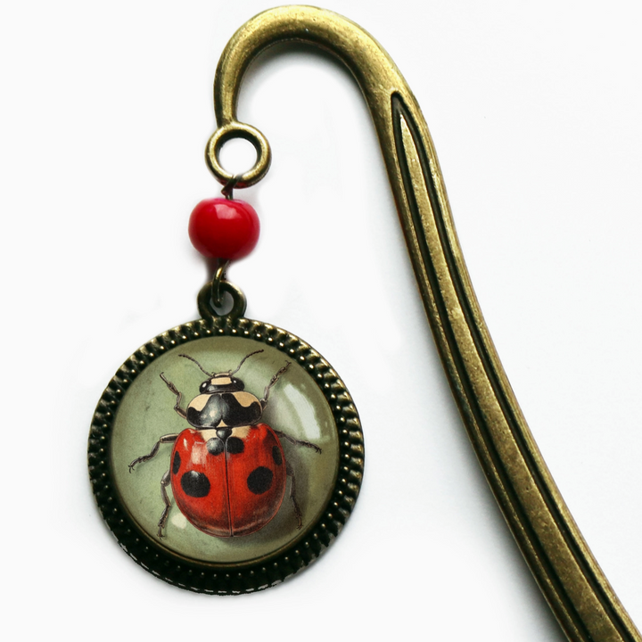 Lady Bug Bronze and Glass Cabochon Bookmark