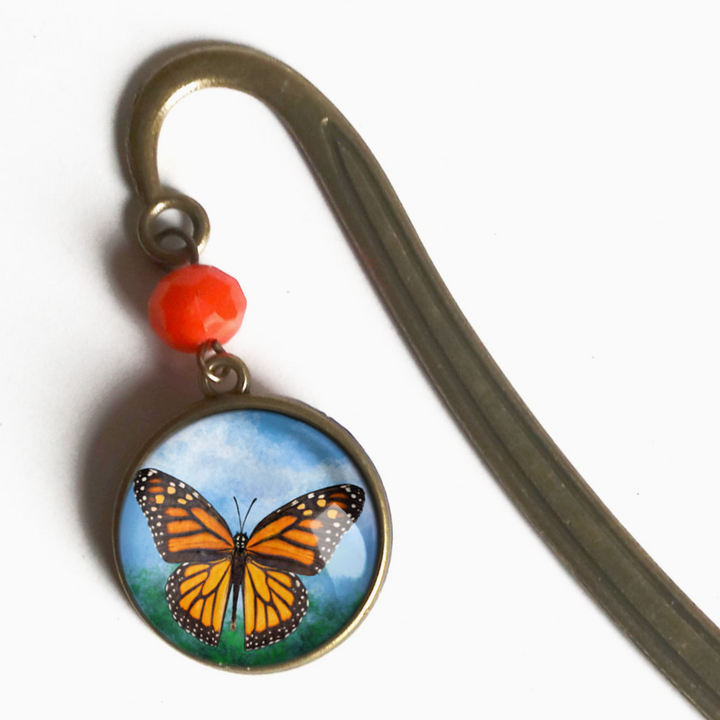 Monarch Butterfly Bronze and Glass Cabochon Bookmark
