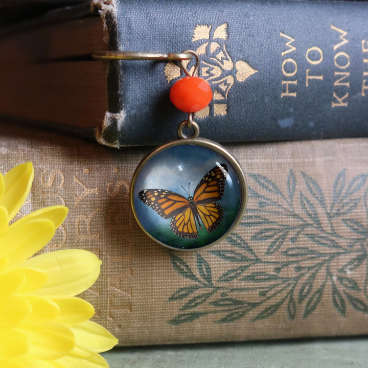 Monarch Butterfly Bronze and Glass Cabochon Bookmark