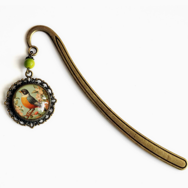 Robin Bronze and Glass Cabochon Bookmark