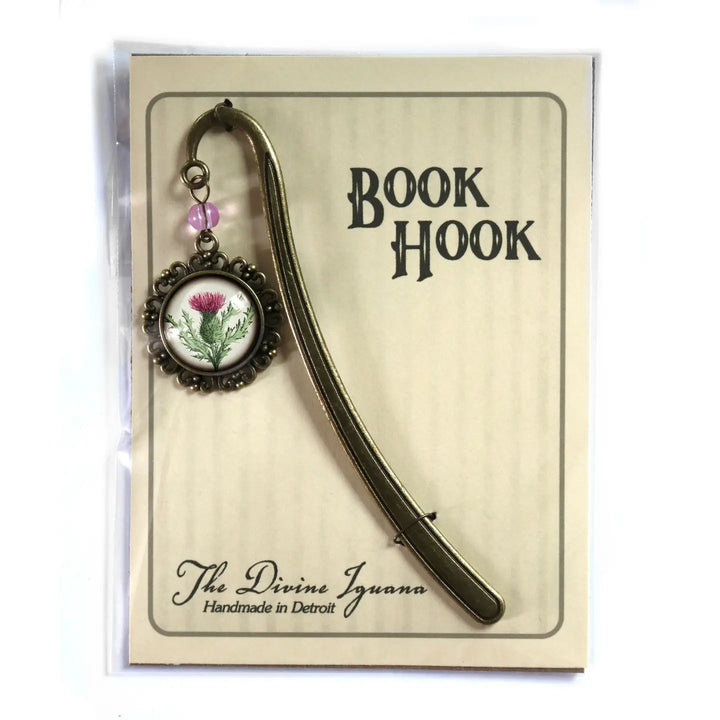 Scottish Thistle Brass Bookmark - Vintage Inspired Glass Cabochon
