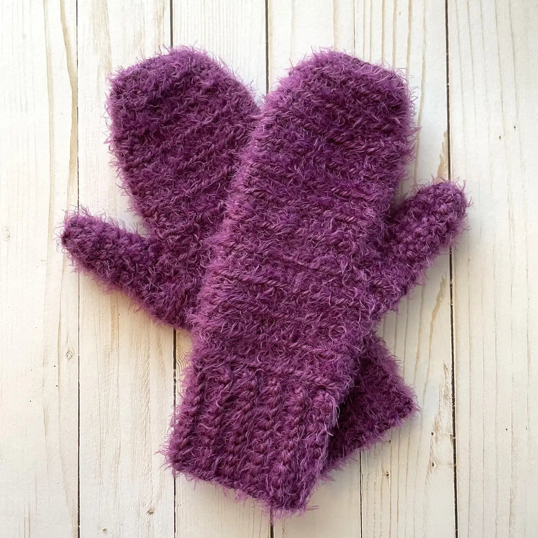 QuietJoy hand-crocheted mittens, deep plum