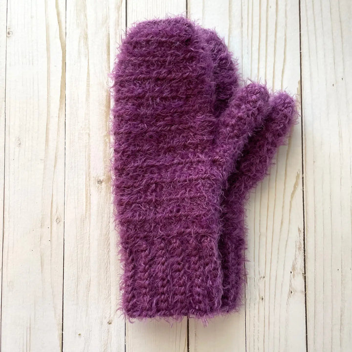 QuietJoy hand-crocheted mittens, deep plum