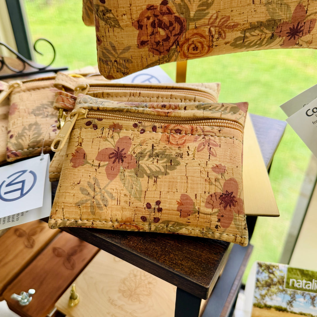 Cork Flora Zipper Pouch, Wallet with Key Ring