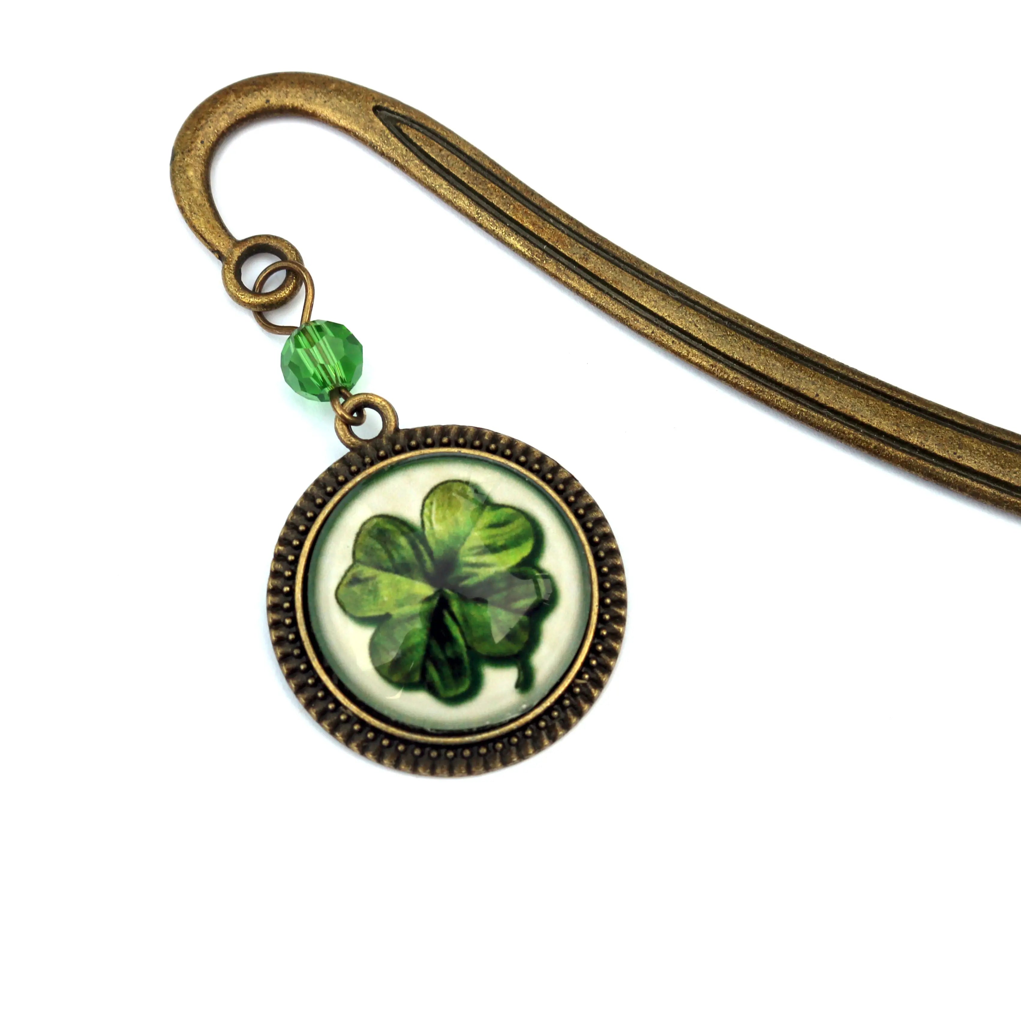 Clover Brass Bookmark - Vintage Inspired Glass Cabochon